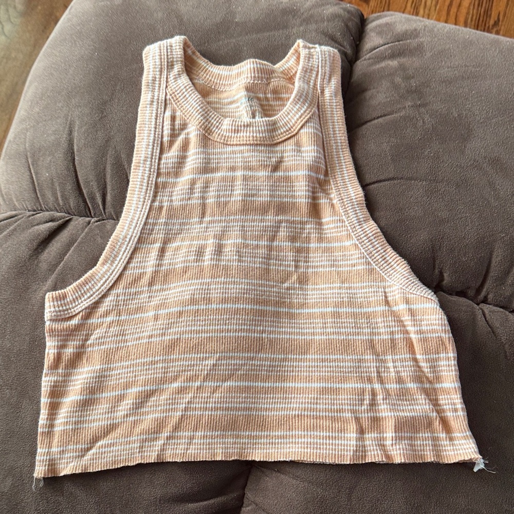 Aerie Cream and Tan Striped Crop Top